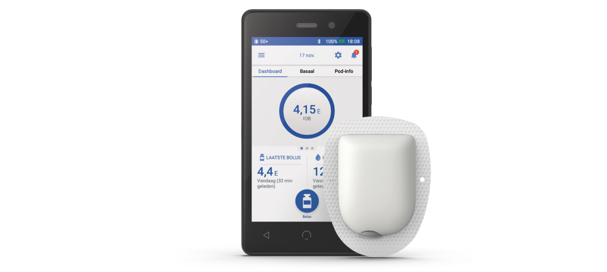 Omnipod DASH with Pod in mg/dL in Dutch for Belgium