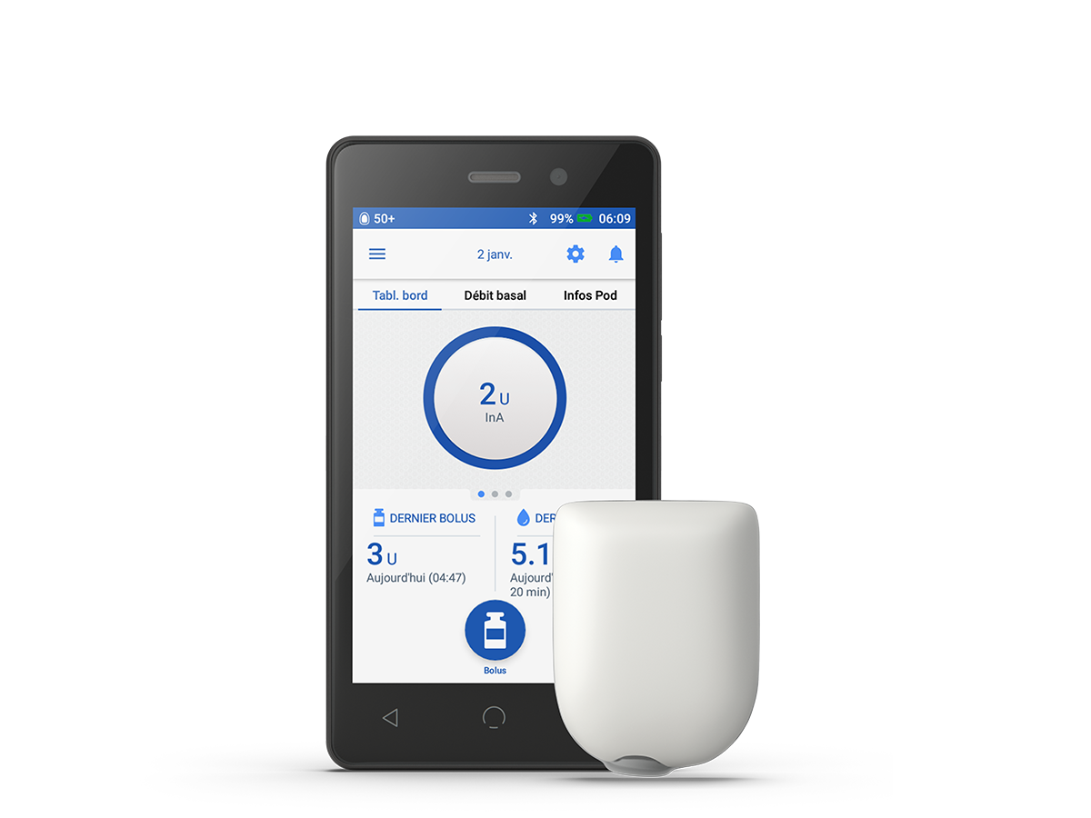 Omnipod DASH with Pod right (no adhesive) in MMOL with French text